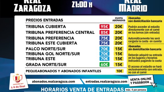 El Real Zaragoza - Real Madrid se disputará el miércoles 29 de enero a las 21:00