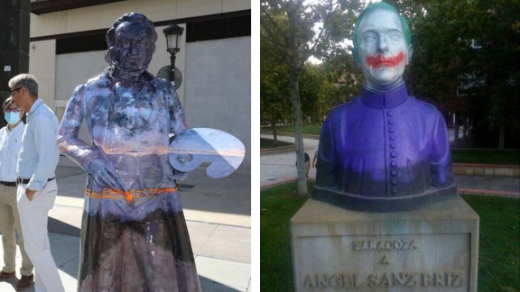 Aparecen vandalizadas una escultura de Goya y el busto de Sanz Briz