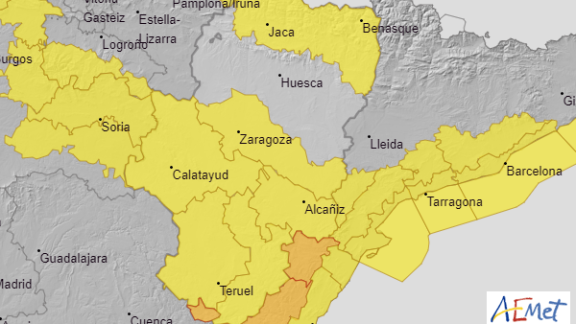 Aviso de nivel amarillo por nieve en el Pirineo y por viento en gran parte de Aragón para este viernes