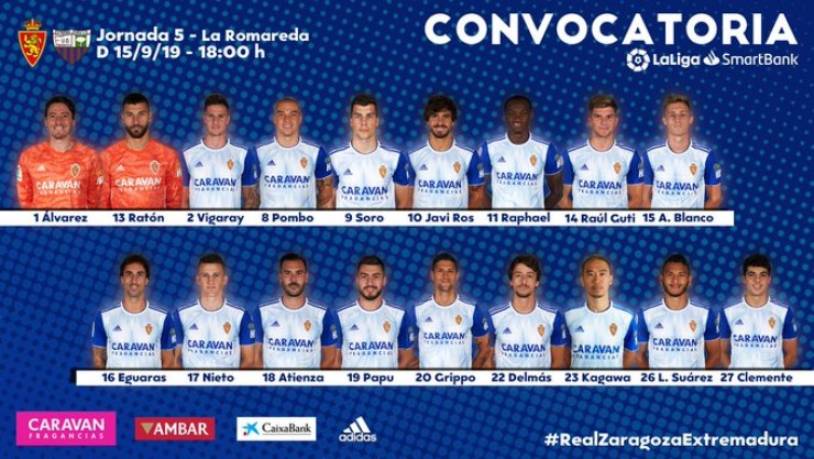 Convocatoria del Real Zaragoza. Fuente: Real Zaragoza.