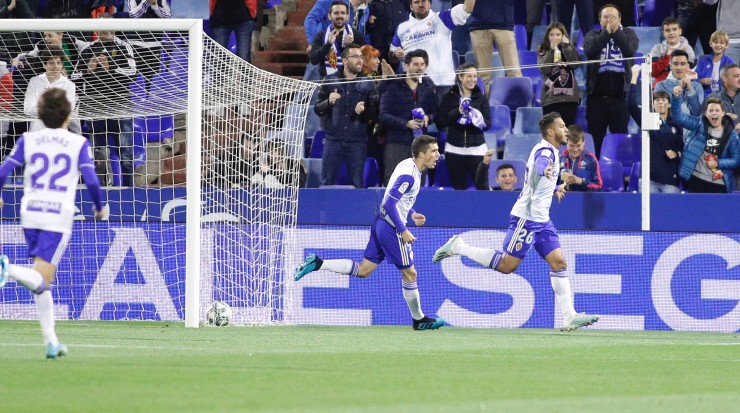 Luis Suárez celebra el primer gol. Foto: La Liga.