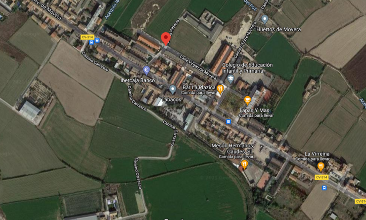Imagen aérea de la calle La Alberca de Movera (Zaragoza). (Google Maps).
