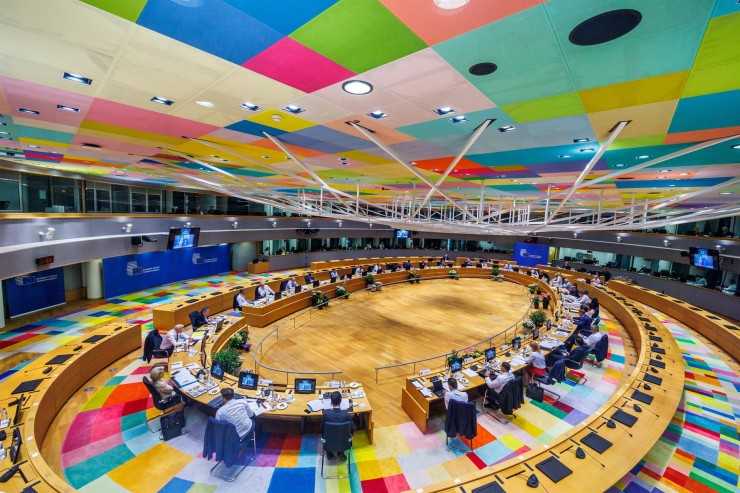 Reunión extraordinaria de la Unión Europea en el edificio Europa en Bruselas, Bélgica. (EFE/EPA/Olivier Matthys).