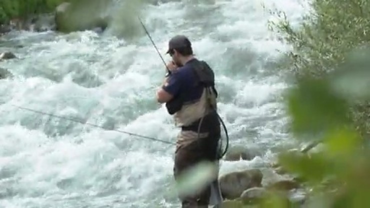 Un pescador de truchas en el río Ara de Huesca