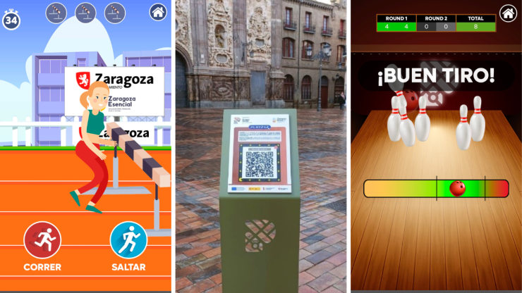 Imágenes del juego 'E-Olympics' de los códigos QR distribuidos por la ciudad. / PlayZGZ
