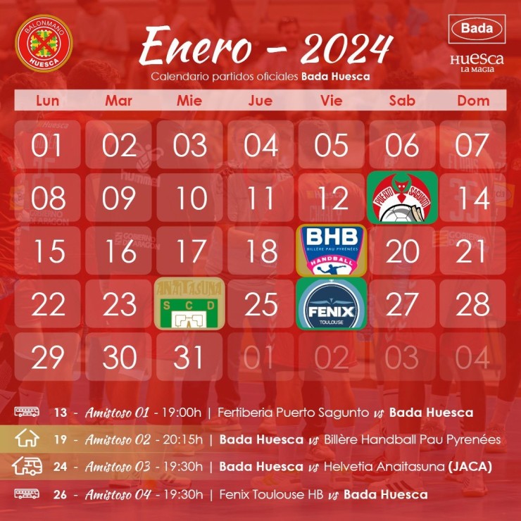 Este es el calendario de amistosos del Bada Huesca para este mes de enero. Foto: BM Huesca