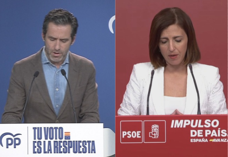 Los portavoces de PP y PSOE este lunes tras la celebración de sus respectivas ejecutivas nacionales.