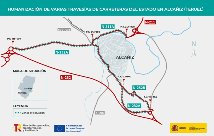 Plano de las obras para humanizar la travesía de la N-232A en Alcañiz. / Ministerio de Transportes
